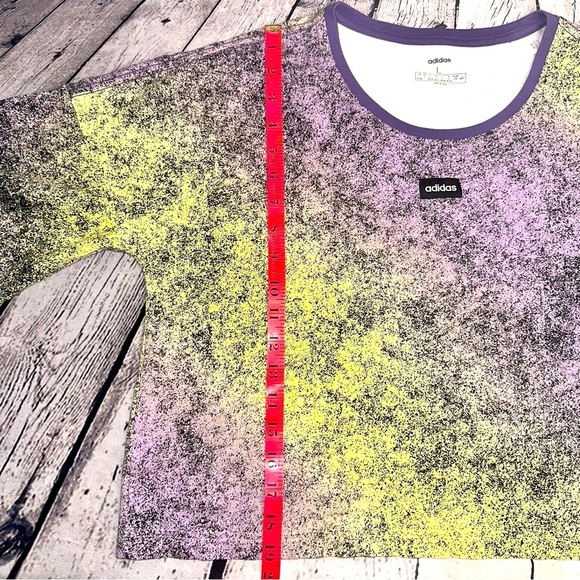 Adidas Moment Cropped Tee Shirt Yellow/Purple Tint Black Speckles Athletic Large - Picture 8 of 14